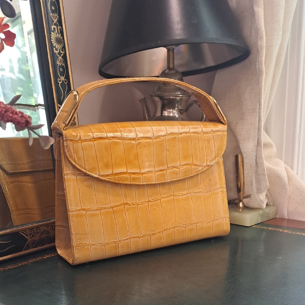 Block Vintage Yellow Crocodile Leather Handbag